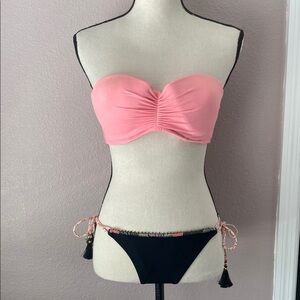 Victorias Secret Pink and Black Strapless Bikini Set